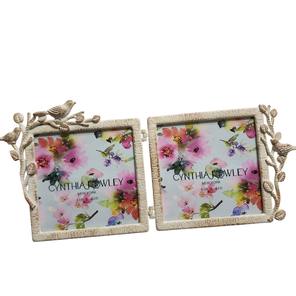 Cynthia Rowley New York Double Bird Branch Picture Frame Cream 4x4 Folding